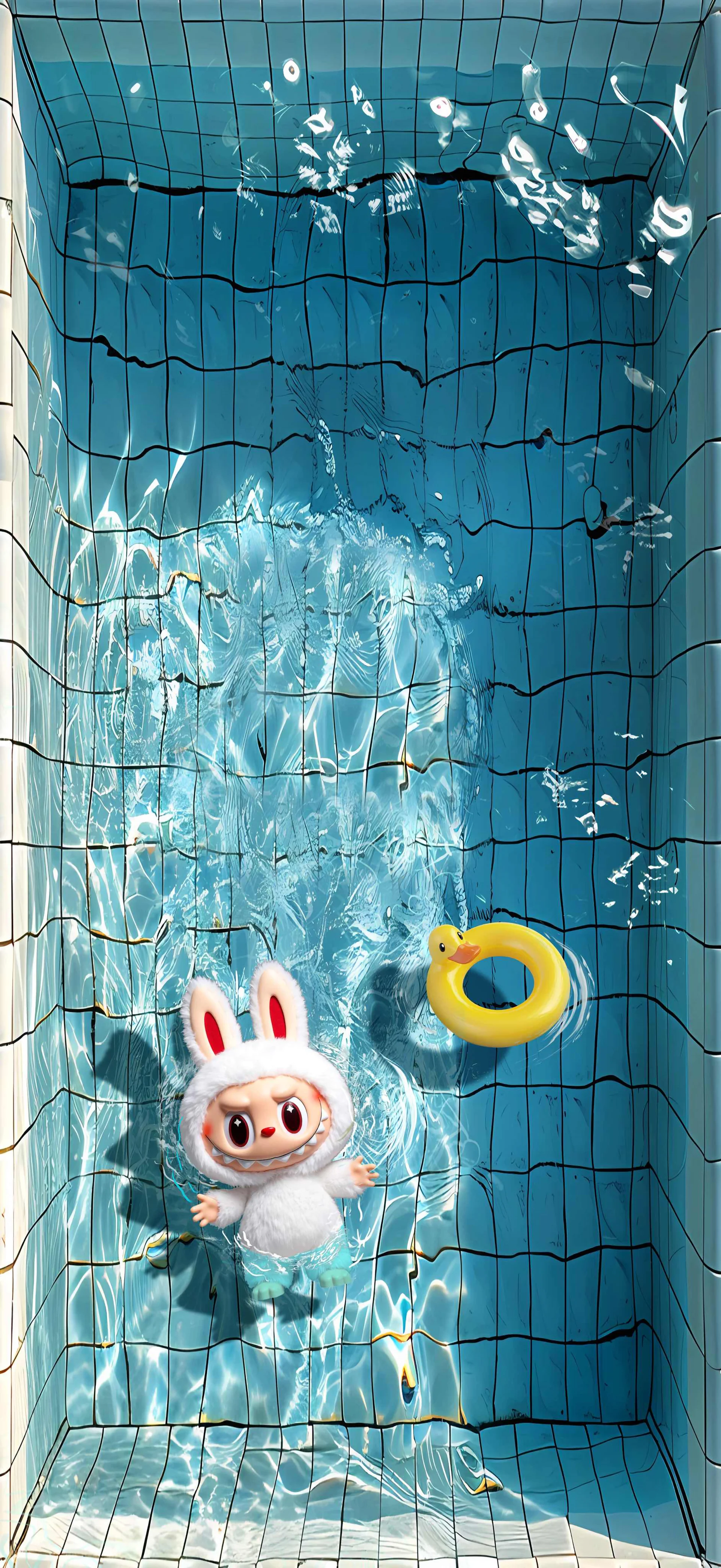 Labubu-White-Rabbit-Swimming-In-Blue-Floatie